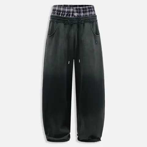 Aelfric Eden Men's Soft Cotton Fabric Plaid Patchwork Sweatpants - Double Waist, Washed, Loose Wide Leg, Pockets, 2000s-Inspired Retro Preppy Streetwear Basics, Unisex Casual Bottoms,sohochic