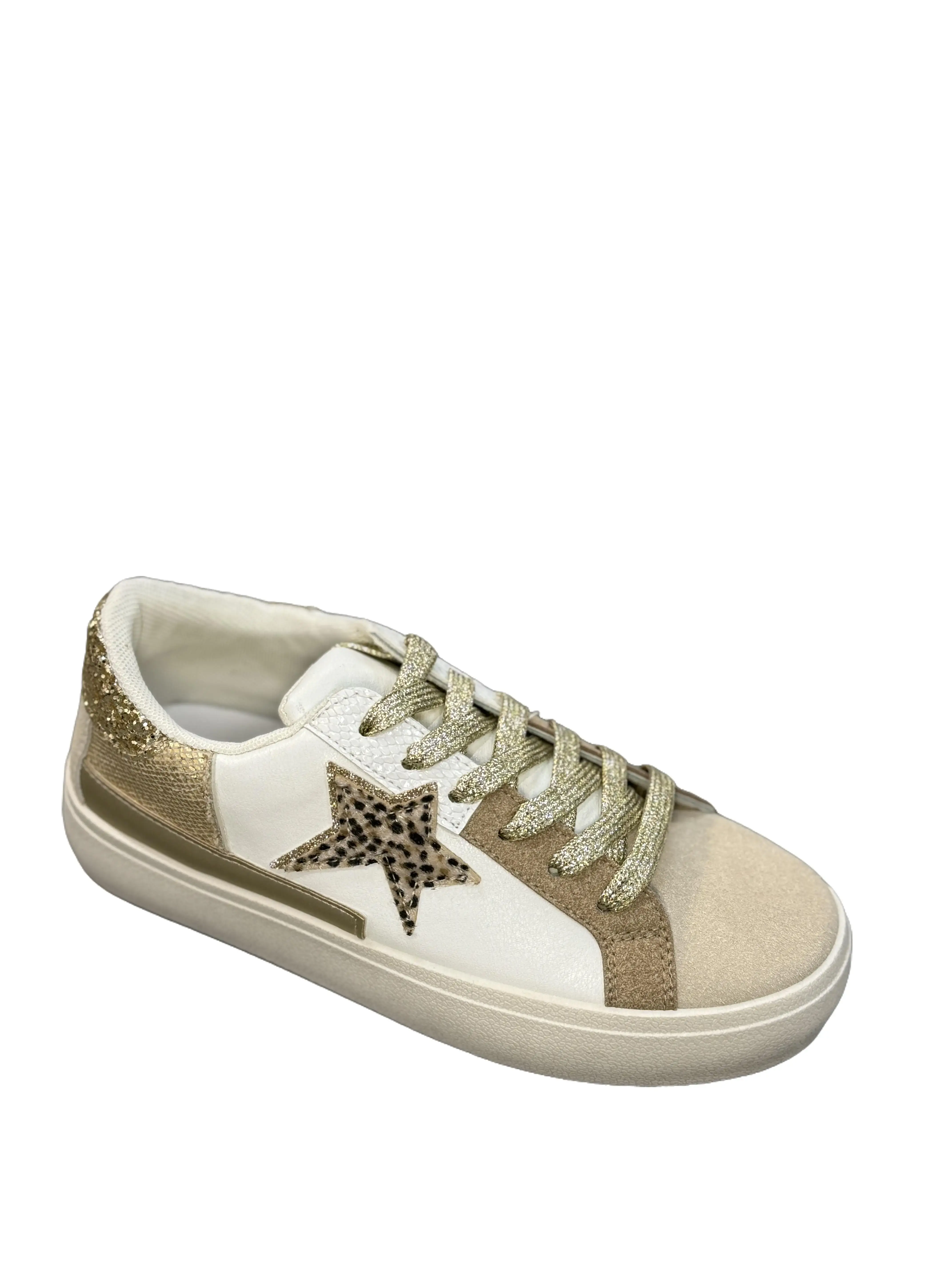 Women's Fashion Star Sneaker Lace-Up Glitter Comfortable Cushioned Walking Shoes with Lace-Up Design and Glitter Finish for Everyday Wear