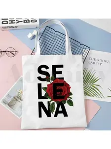 Vintage 90s La Reina SELENA QUINTANILLA Cartoon Handbags Shoulder Bags Casual Shopping Girls Handbag Women Elegant Canvas Bag