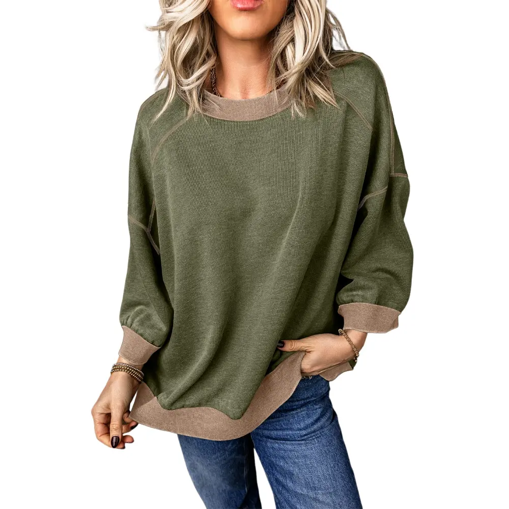Dokotoo Oversized Pullover Sweatshirt Women Acid Wash Pullover Vintage Cotton Crew Neck Long Sleeve Sweatshirt Leg Pants