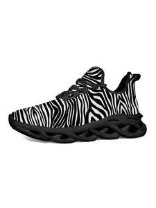 Zebra Print Trendy Sports Shoes, Unique Print Fashion, Wild Street Style, Hollow Out Shock Absorption Sole, Essential for Urban Walks