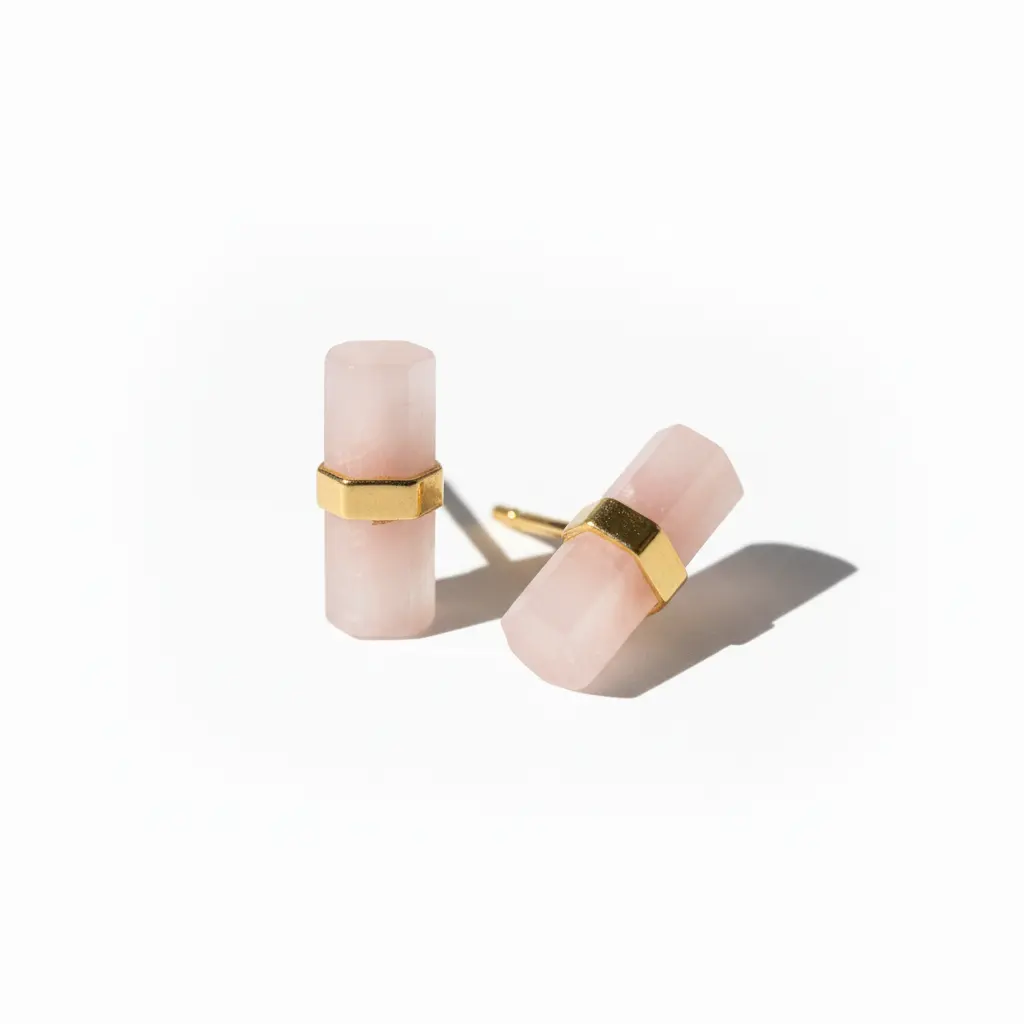 Blush Column Studs - 14K Gold Plated Sterling Silver Rose Quartz Bar Earrings