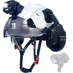 5-in-1 Vented ABS Hard Hat with Built-in Headlight, Visor and Ear Muffs for Industrial Outdoor Climbing & Rescue