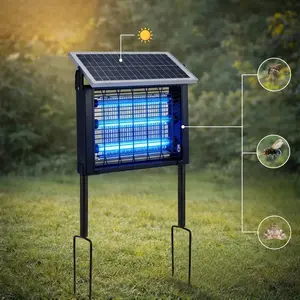 Solar Bug Zapper Outdoor Indoor, 4000mAh Rechargeable Mosquito Zapper with UV Light, Dusk to Dawn Auto On/Off, Waterproof Electric Fly Zapper with Solar & USB Dual Charging, 2-in-1 Hanging & Ground Stake Design for Patio, Garden, Camping, Farm, Fishing