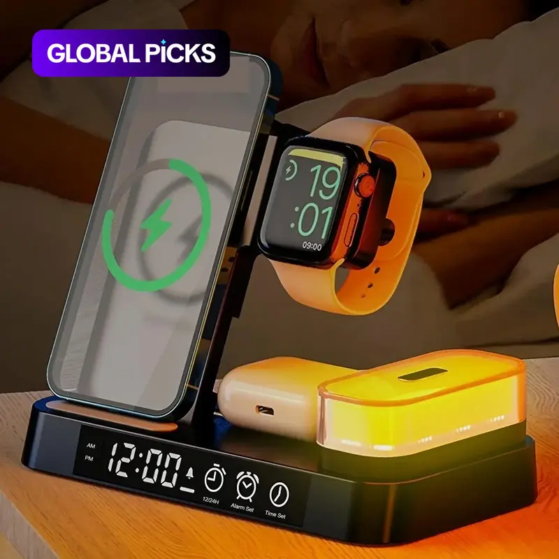 30W Foldable Wireless Charger with Clock, Multifunctional Wireless Charger, Fast Charging Station Compatible with iPhone 13 12 Pro Max, Apple Watch 7 6, AirPods Pro #GLOBAL PICKS