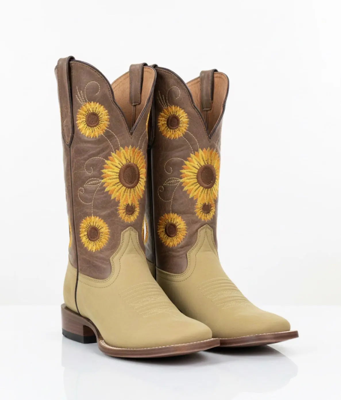 Women's Stylish Brown Boot with Sunflower Embroidery, Fashionable Women's Shoe, Trendy Footwear