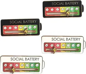 Cool Fun My Social Battery Slider Enamel Introvert Creative Lapel Pins for Clothing Backpacks Bags