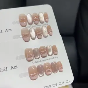 10pcs high-end Pink sparkling glass beads, ballet girl style handmade fake nails, This nail patch is sweet and clear, Diy Nail Art