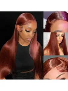 13x4 Reddish Brown Straight Lace Front Wigs Human Hair 33# Colored HD Lace Frontal Wig for Women 180% Density Copper Red Glueless Human Hair Wigs Pre Plucked with Baby Hair,Can be curled & Styled