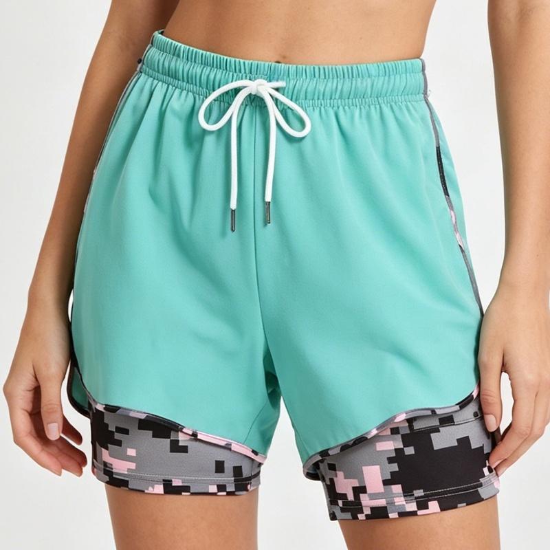 New women’s 2-in-1 casual running shorts with camouflage lining, fitness training shorts with pockets