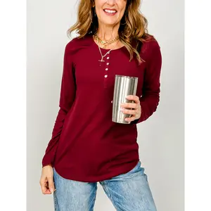 Long Sleeve Ribbed Henley Top