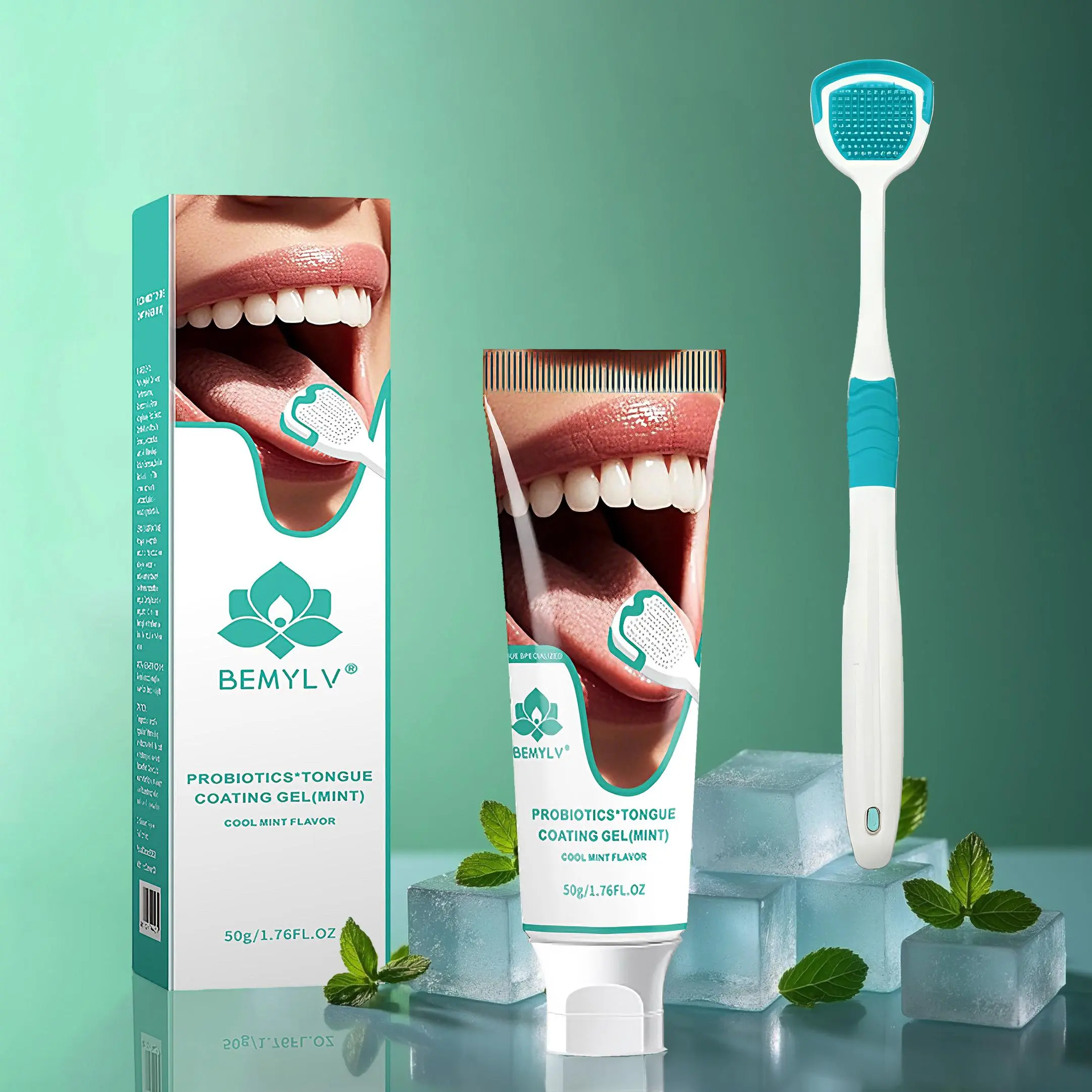 Probiotics Mint Tongue Cleaning Kit  1 Min Deep Clean for Stubborn Coating Bad Breath Post Meal Smoking Essential 50g Long Lasting Freshness