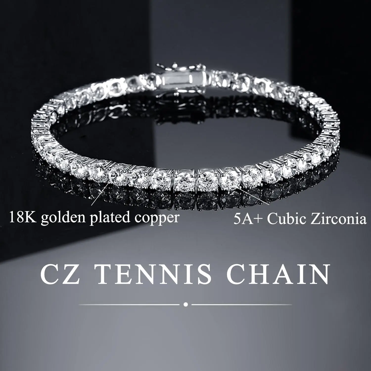 [5A+ Cubic Zirconia]  Copper 2-6MM Round Cut Waterproof Tennis Bracelet Tennis Anklet Tennis chain for Men Woman Classic Couple Barcelets Anniversary Birthday Engagement Gift High Quality Unisex Hiphop Style