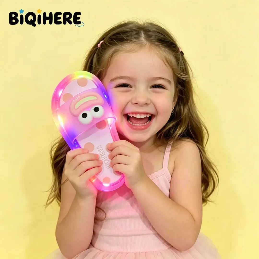 Baby Toddler Girls Light Up Sandals – Cute Cartoon PVC Slippers Slides, Waterproof Gravity Sensor Glow Shoes with 7-Second Lighting for Bathroom, Bedroom & Daily Wear