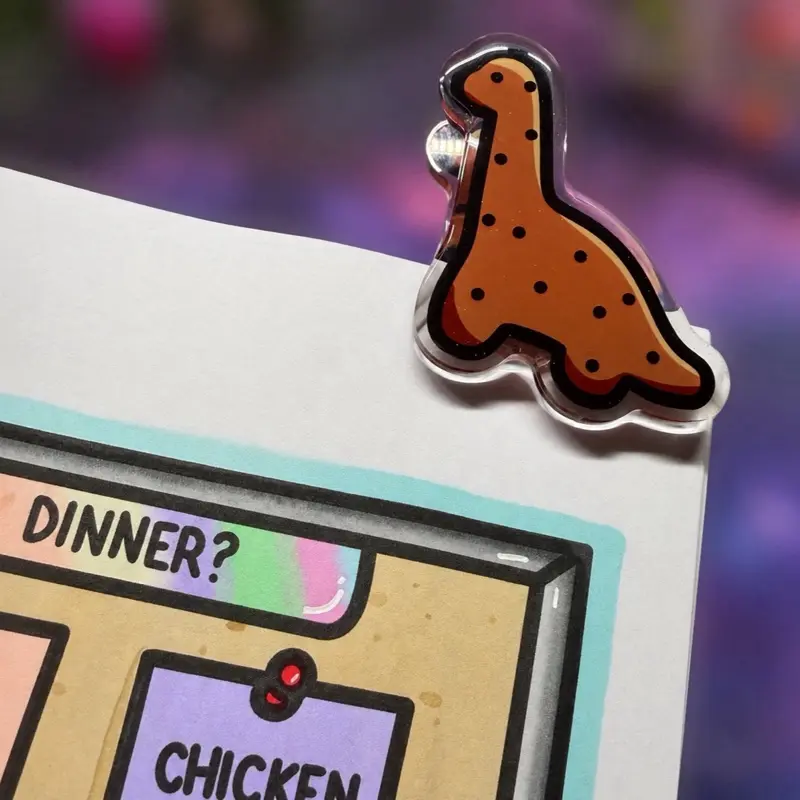 Dino nuggets acrylic page clip featuring glitter acrylic