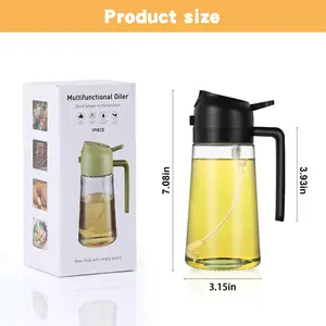Olive Oil Dispenser & Sprayer Bottle, Oil Dispenser For Kitchen, Modern Kitchen Utensils For Cooking, Frying & Baking, Best 2 in 1 Glass Oil Dispenser, 20-oz.
