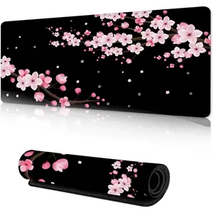 Gaming  Pad with Stitched Edges, Cherry Blossoms Desk Mat, Extended XL Mousepad with Anti-Slip Base, Cool Desk Pad for Keyboard and ,35''x15.7''