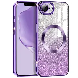 Magnetic Charging Phone Case for iPhone 17/16e/16/15/14/13/12 Pro Max Plus, Gradient Glitter Design, Anti-Slip & Wear-Resistant, Phone Cover Casing