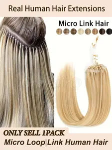 Micro Link Human Hair | Nano Bead Hair Professional Fish Line Glueless Straight Hair Extensions, 50pcs Per Pack, 12-22 Inches, 30g Weightless, Multi-Layered Dynamic Effect