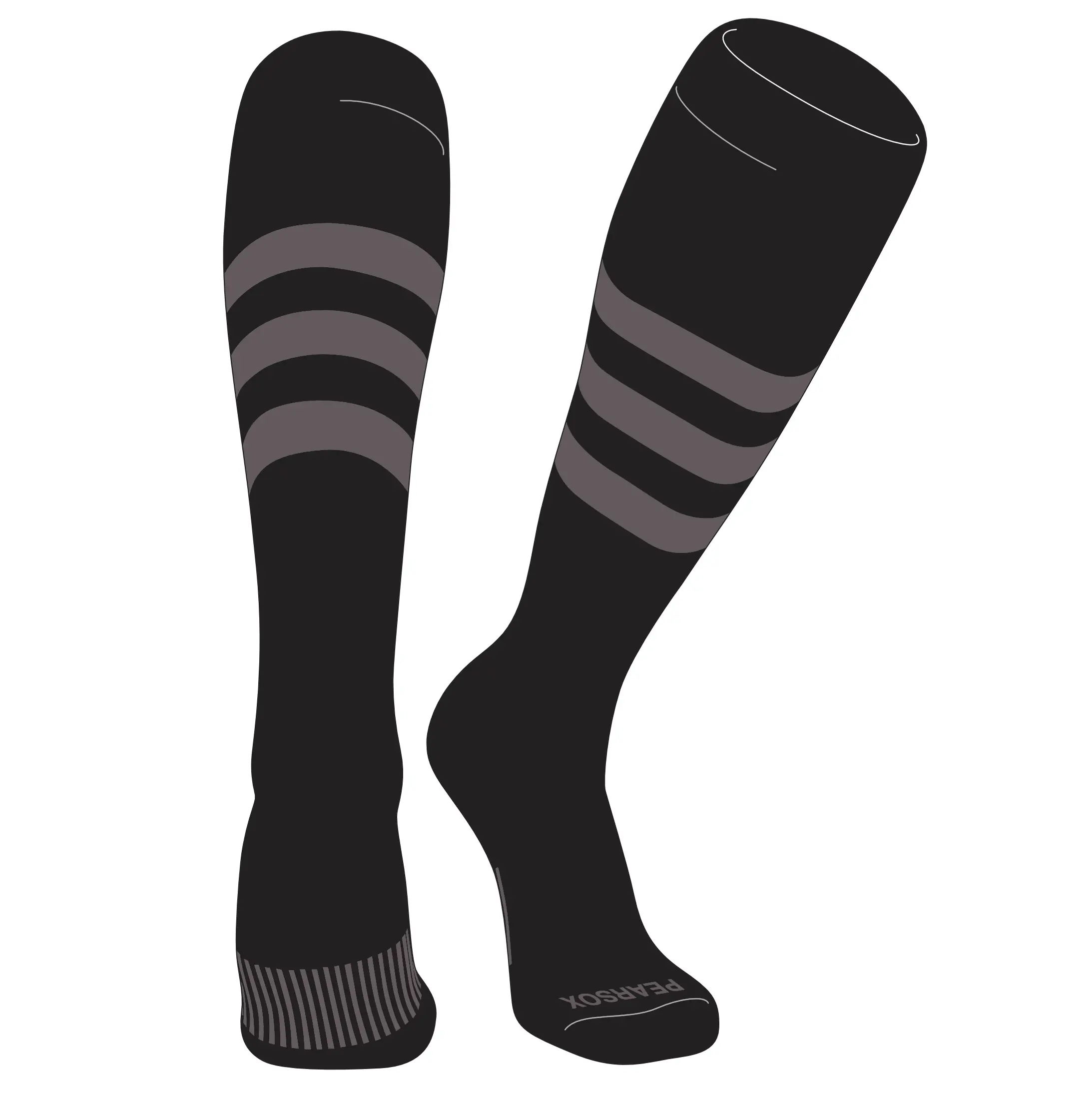 Pear Sox Striped Knee High Baseball, Football Socks (A) Black, Graphite