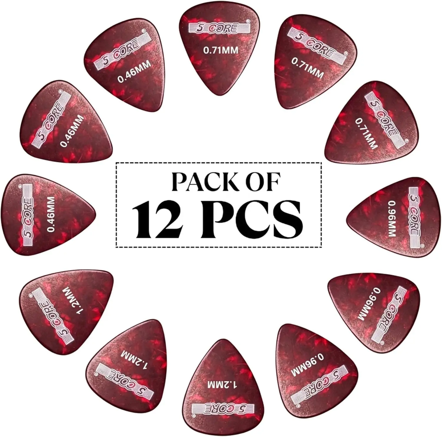 5 Core Guitar Picks 12 Piece Celluloid Light Medium Heavy Extra Heavy for Acoustic Electric Guitars (Copy)