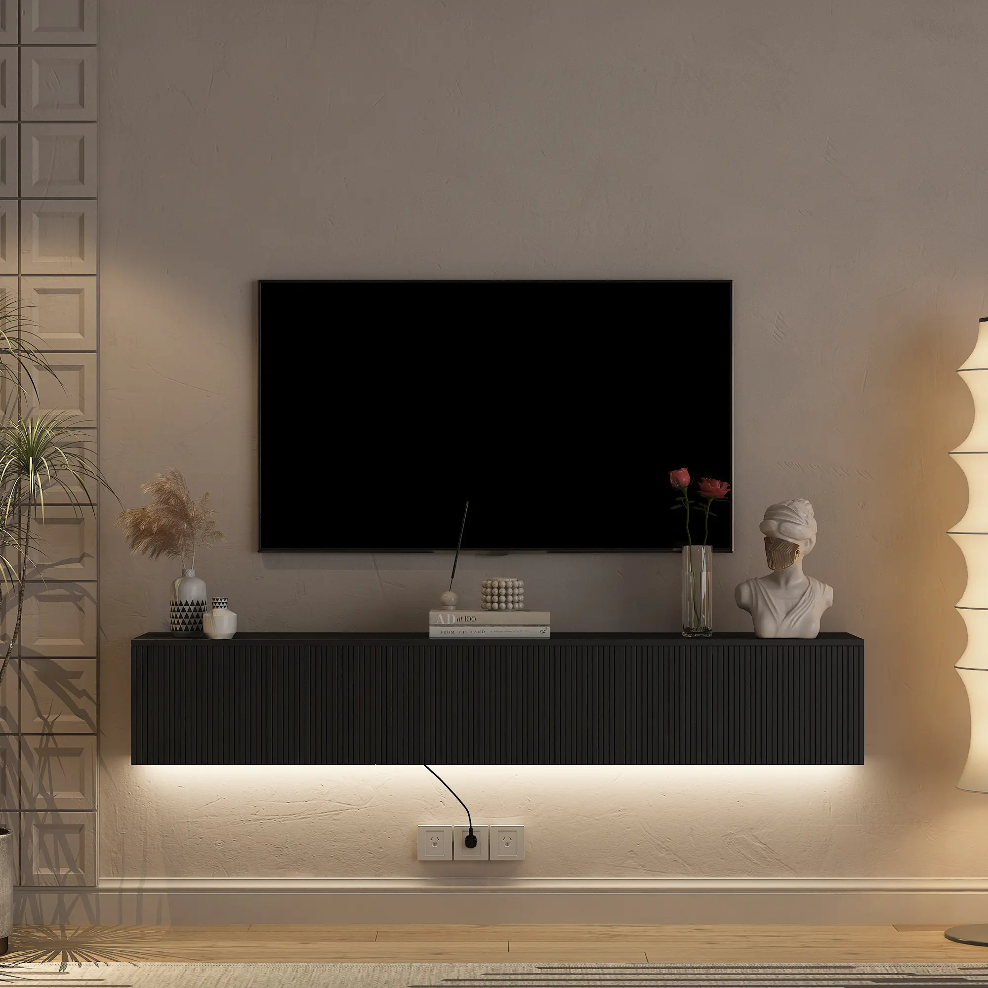 Floating TV Stand Wall Mounted with 16 Color LEDs,69" Modern TV Stand, Floating TV Cabinet Entertainment Center for 55 60 65 Inch TV,Black ,Modern Entertainment Center with RGB Light, Remote Control, Hidden Storage – Easy Install