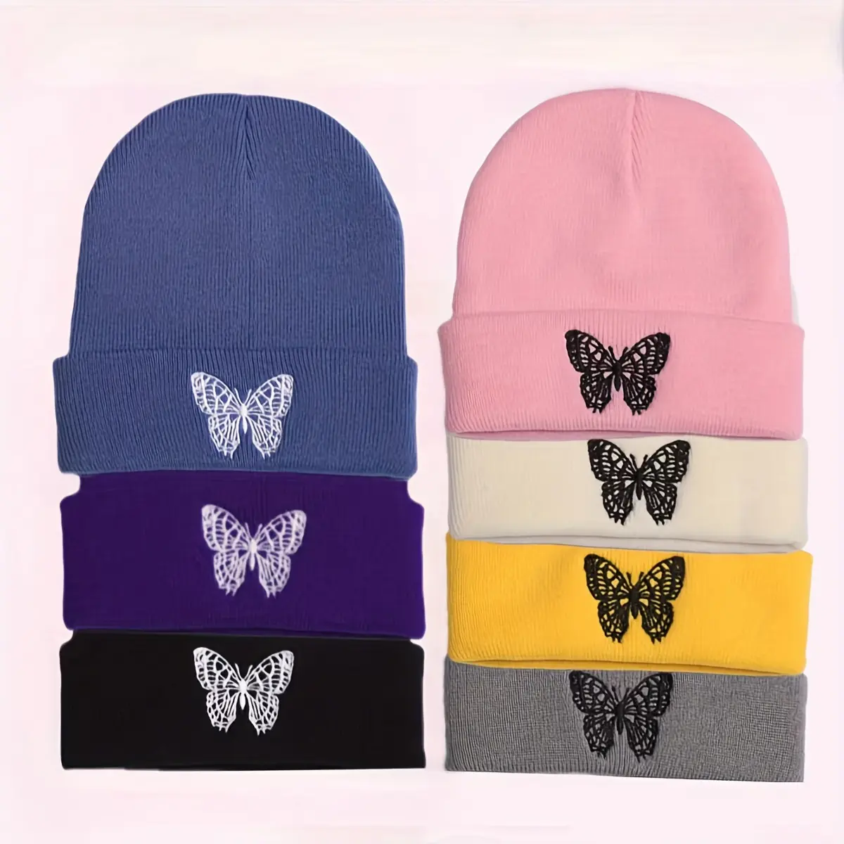 1pc Butterfly Embroidered Knitted Beanie - Warm Knit Hat For Men & Women - Soft & Cozy - Perfect for Winter & Cold Weather - Ideal Gift for Fashionable Adults