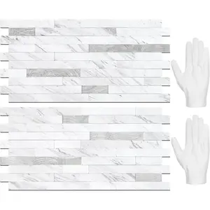 20 Sheets Peel and Stick Backsplash Tile, Stick on Backsplash for and, White Marble Look PVC Mixed Silver Self Wall Tiles