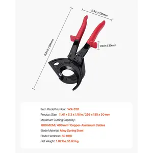 fathersdaygift  VEVOR Ratcheting Cable Cutter, Spring Steel Blades with Insulated Handles, Quick-Release Button, Heavy Duty Ratchet Cable Wire Cutter for Cutting Copper Aluminum Cables Up to 800 MCM/ 400 mm