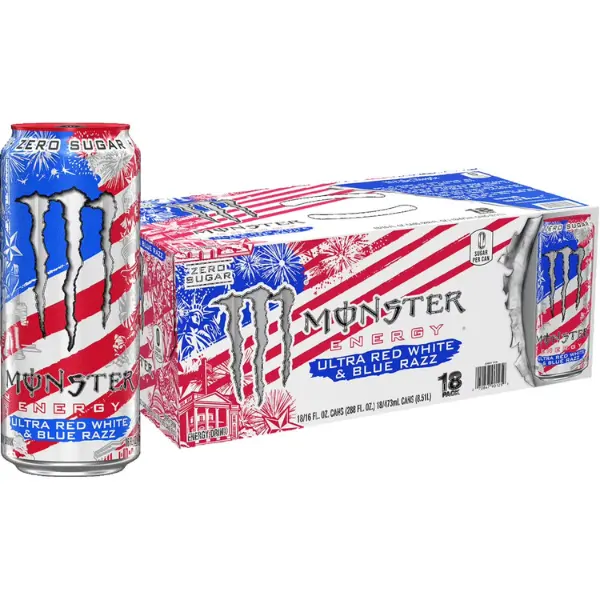 Monster Energy Ultra Red White & Blue Razz (18-Pack) | Sugar Free Energy Boost!