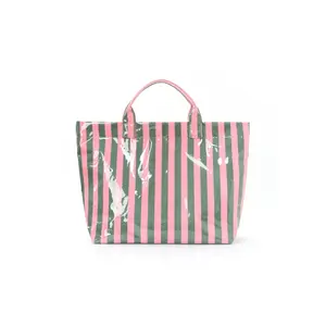 Women's Striped Polyester Shoulder Handbag - Lightweight, Large-Space, Portable Casual Fashion Tote for Commuter Travel, All-Seasons Stylish LY285 Strawberry Design with Summer Vibes, Bags