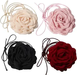 4PK Flower Choker Necklace for Women,Big Rose Flower Chokers, Floral Choker Necklace for Party Bride Wedding Party Summer Necklaces