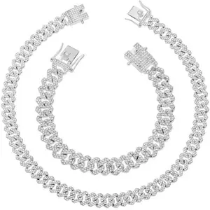 14k Gold/Silver Cuban Link Chain Set for Women-Iced Out Diamond Chunky Cuban Link Necklace and Bracelet 2pcs Sets-BLING EMPIRE Style Jewelry