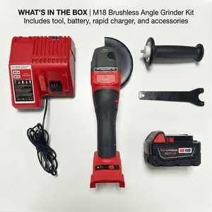 Milwaukee M18 18V Brushless 5 Inch Angle Grinder 125mm Cordless Braking Grinder with 4-Speed 3500-8500 RPM for Metal Cutting and Grinding Featuring Non-Locking Paddle Switch Includes M18 Battery Fast Charger and M14 Spindle