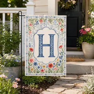 [Garden Flag] Personalized garden flag with crest, preppy initial flower flower decoration, grand millennium decoration, porch banner, watercolor chinoiserie flag
