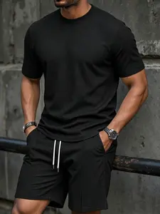 2-piece new summer men's short sleeved shorts sports suit fashionable round neck casual trend T-shirt shorts two-piece set comfortable and versatile