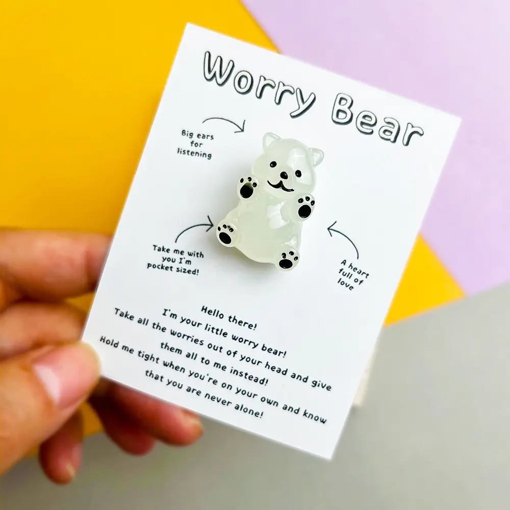 Night Light Worry Bear Pocket Favors-Party favours Gifts/Glow-in-the-dark Bear-themed festive greeting card, sympathy card  Quality Resin Pocket Hug Card Favors Durable Card【0】
