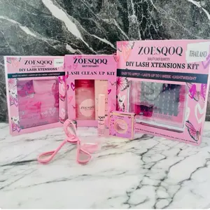 Zoesqoq Lash Cluster Complete Kit $100 Value DIY Lash Xtensions Kit with Clean Up Solution & Application Tools