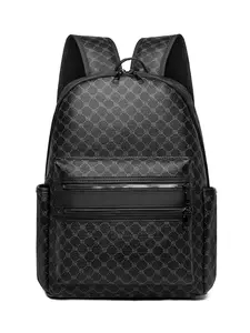 Fashion PU Leather Business Laptop Bag, Casual Large Capacity Print Backpack, Men's Floral Print Shoulder Bag, Waterproof Durable Commute Backpack