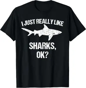 100% Cotton Funny I Just Really Like Sharks Gift Men Women Shark Lover T-Shirt