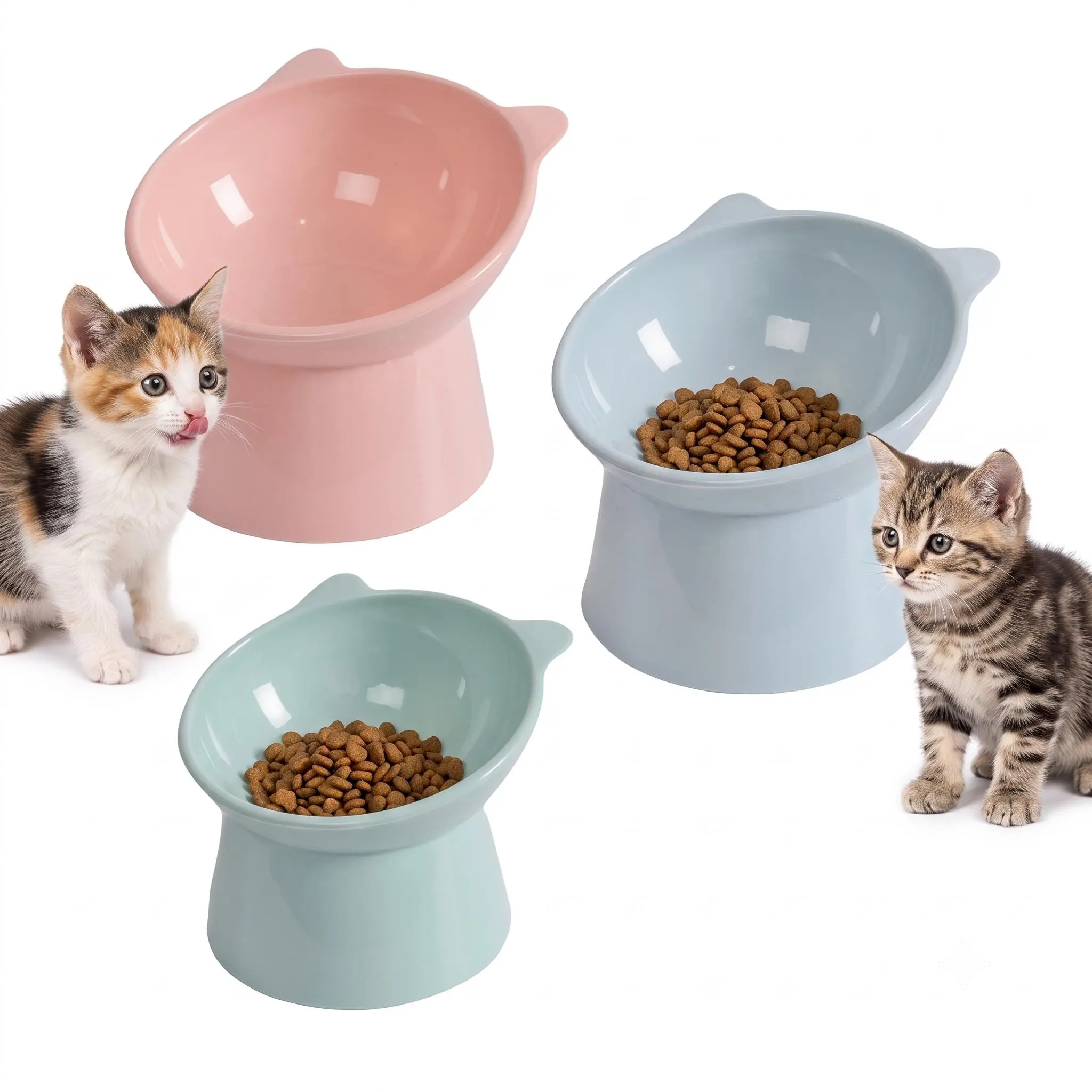 Elevated Tilted Pet Feeding Bowl With Detachable Anti-Slip Stand, Neck Protection Anti-Choke Anti-Spill Anti-Tip Food-Grade Feeder Dish For Cats Dogs Kittens Puppies, Portable Indoor Outdoor Travel Water & Food Bowl