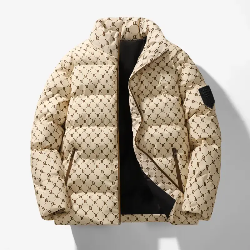 Men's lightweight warm jacket with hood, windproof winter coat, B-type stand collar cotton-padded jacket with full zipper closure, warm quilted outer layer, and practical storage pockets, suitable for cold weather, men's casual outdoor top, Long Sleeve, M