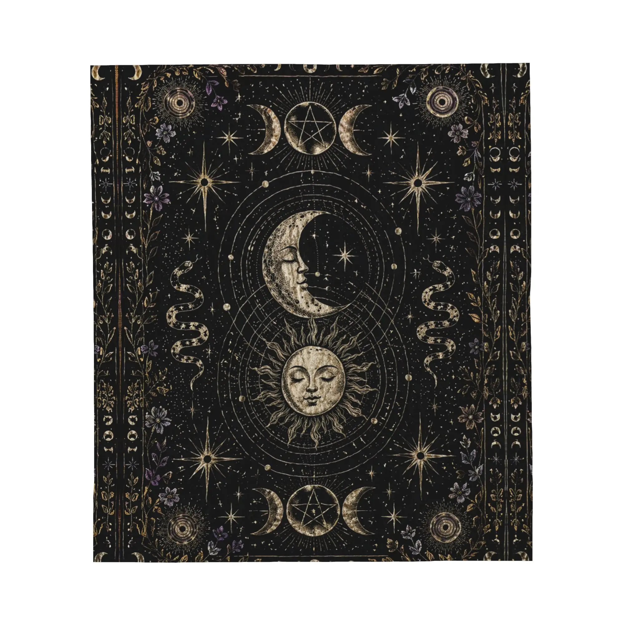 Gothic Sun and Moon Throw Blanket, Soft Anti-Pilling Anti-Shedding Flannel Fleece Unisex Camping Blanket, 30in x 40in Travel Sleeping Gear for Bed-Couch, All Seasons Whimsical Room Decor Holiday Gift, Home