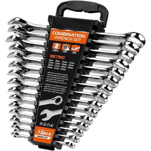 15-Piece Metric Wrench Sets, Premium Combination Wrench Set Metric 8-22mm, Max Torque, 12-Point, Chrome Vanadium Steel, with Storage Rack