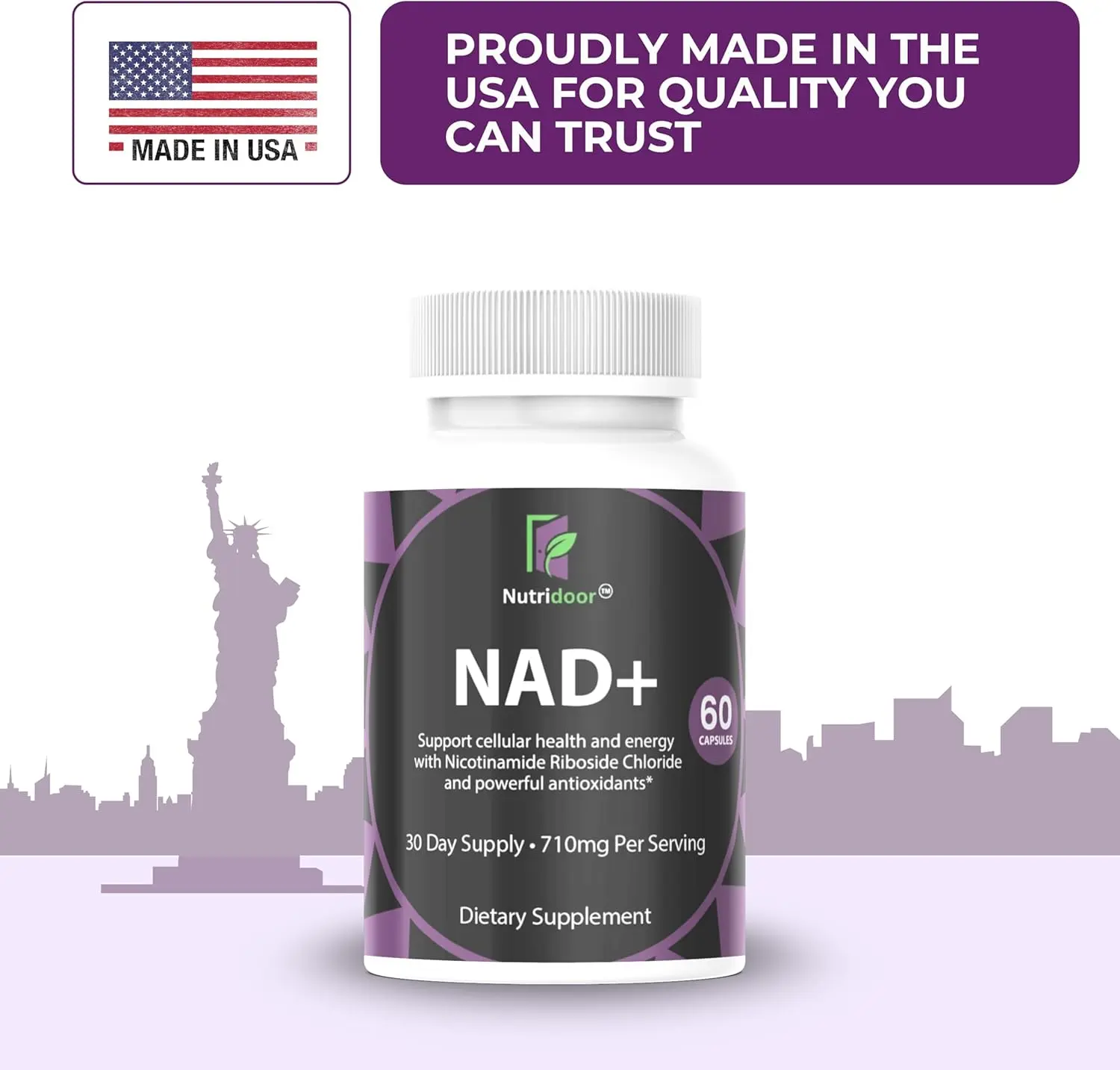 NAD+ Supplement with Nicotinamide Riboside Chloride Resveratrol Quercetin & Galactomannans 710mg 60 Capsules for Cellular Energy & Antioxidant Support Advanced Formula
