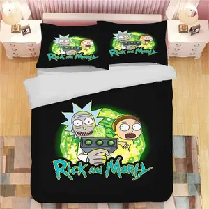 2/3-piece soft and comfortable cartoon down duvet cover, Rick and Morty themed bedding set, single/double bedding set, bedding set, digitally printed color down duvet cover (1 duvet cover + 1/2 pillowcases) - a must-have for anime fans.