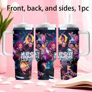 1pc 40oz Christmas-themed water bottle, cartoon print, portable insulated stainless steel straw mug with handle, car mug, outdoor mug, travel mug - Christmas and Valentine's Day gift, back-to-school gift (straw inside the mug)