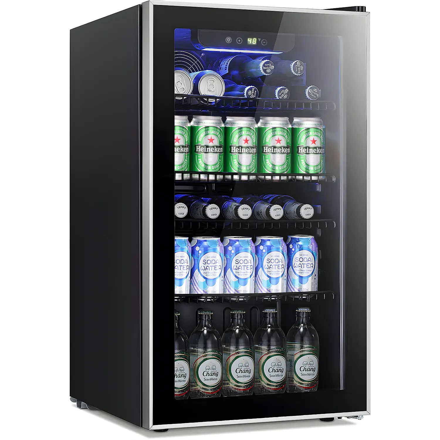 Electactic (26 Bottle 130 Can Wine Cooler/Cabinet--3.2Cu.ft) Beverage Refrigerator Cooler Fridge Glass Door for Soda Beer or Wine Constant Glass Door Small Drink Dispenser Clear Front Door for Home, Office Bar,0.64-4.4cu.ft Optional.