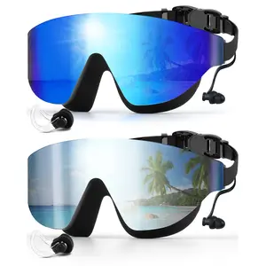 Zoomsnail Upgrade Swim Goggles 2 Pack Frameless Wide View Anti-Fog Anti-UV No Leaking Pool Goggles with Nose Clip for Men Women Adult Nose Clip