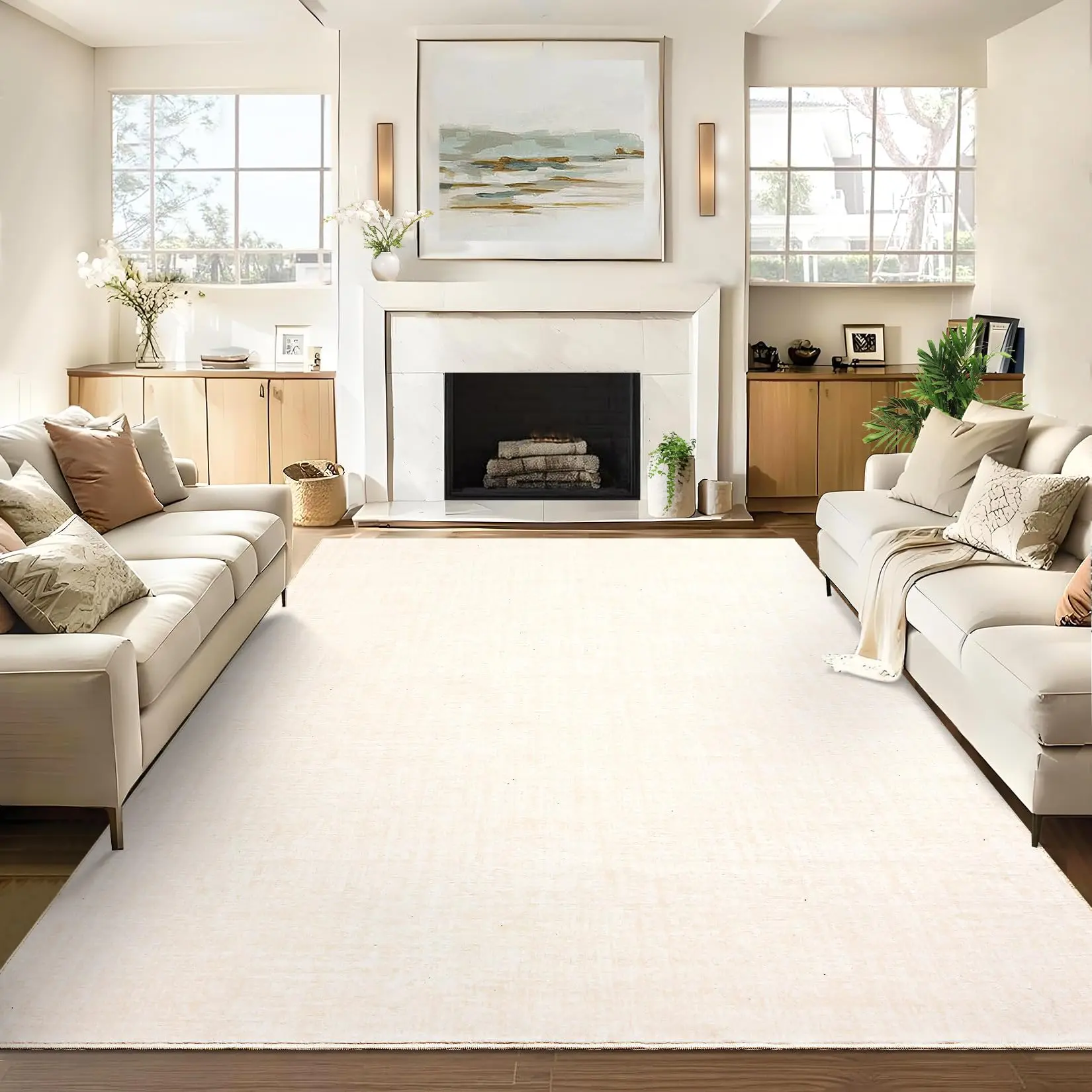 Modern Rug 8x10 Large Washable Rugs for Living Room Bedroom, Stain-Resistant & Non-Shedding Soft Low Pile Non Slip Carpet, Neutral Floor Covering for Dining Room Nursery Playroom,Beige